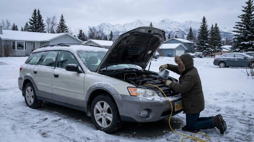 Winter tires installed on SUV for icy Anchorage roads