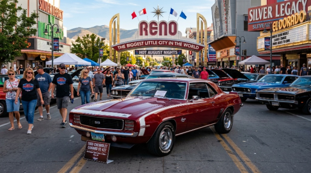 Vintage muscle car on display at Hot August Nights Show-n-Shine in Reno Nevada