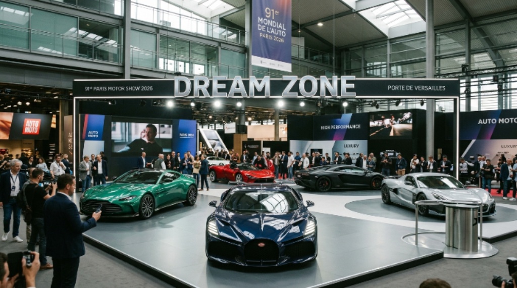 Luxury and high-performance cars on display in the Dream Zone at the 91st Paris Motor Show 2026 at Porte de Versailles, Paris