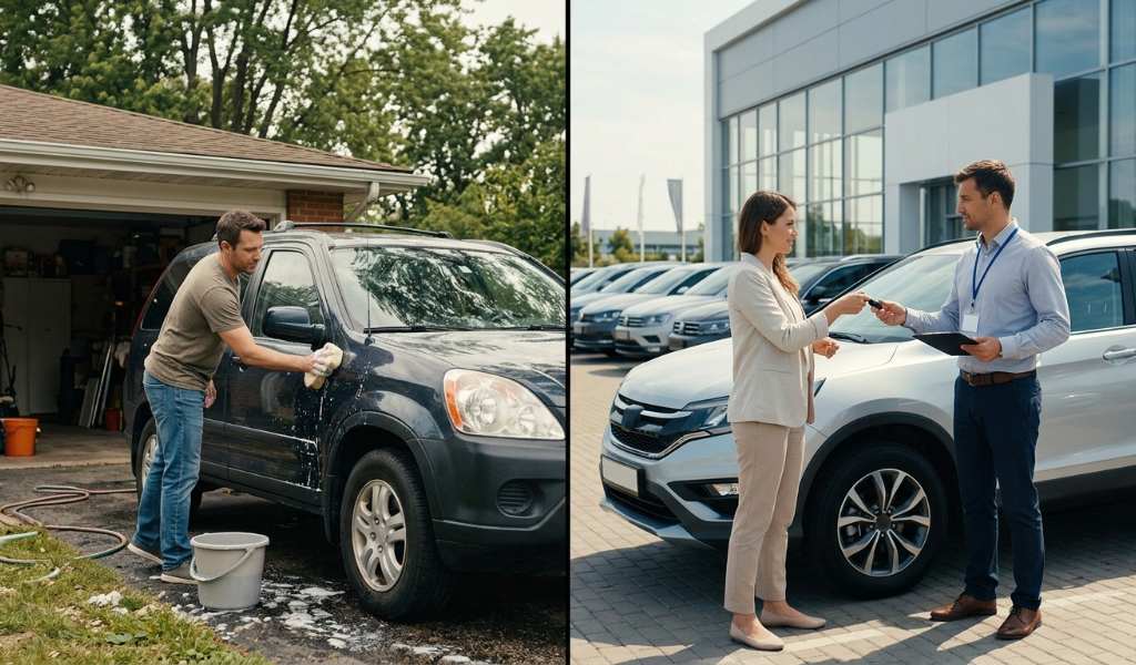 Buyer reviewing vehicle equity and remaining loan balance
