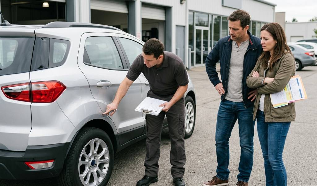 Driver checking a leased car's mileage before the return date