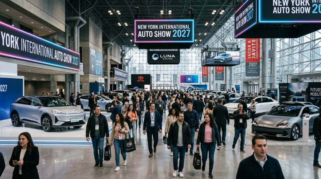 Visitors walking through the New York International Auto Show 2027 at the Jacob K. Javits Convention Center