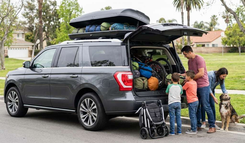 Underfloor storage compartment in a family SUV trunk