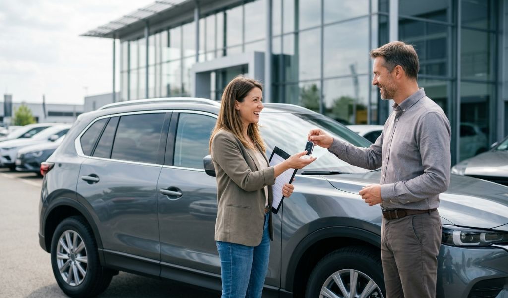 Vehicle return inspection highlighting condition and mileage requirements
