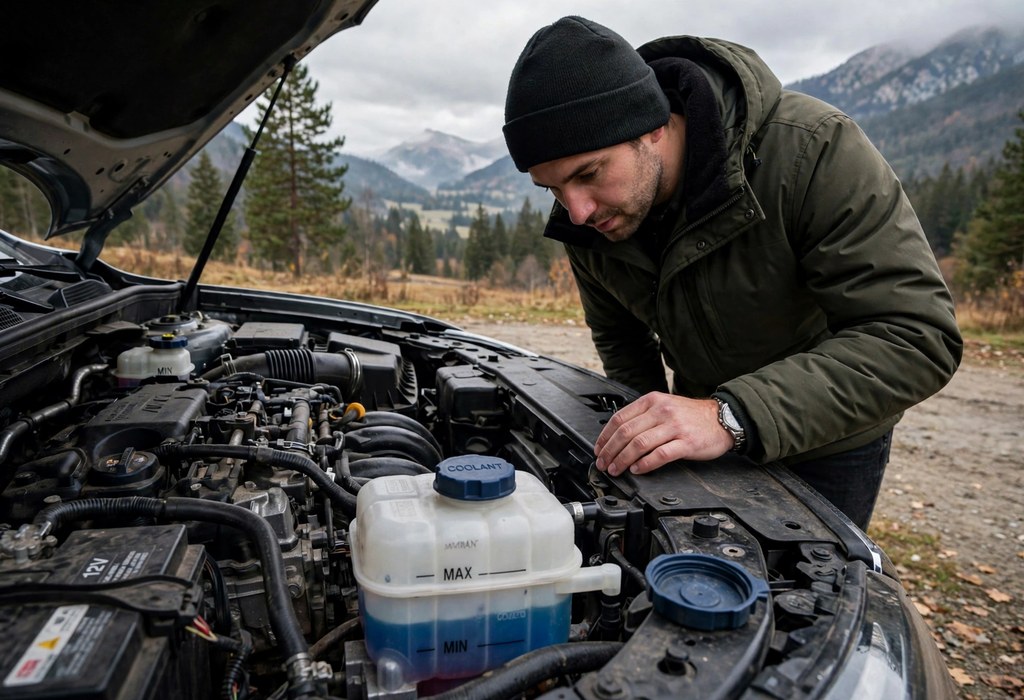Diagnose white smoke from exhaust with a coolant reservoir level inspection